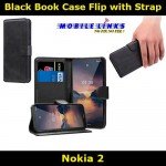 Black Book Case Flip with Strap For Nokia 2 TA-1029 Slim Fit Look